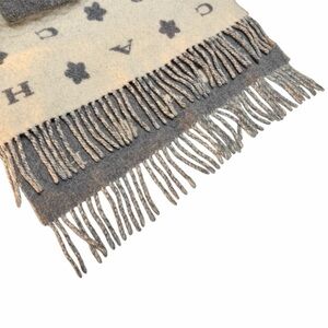 COACH Oversized Wool Scarf with Pockets & Fringe Gray/Chalk Reversible
